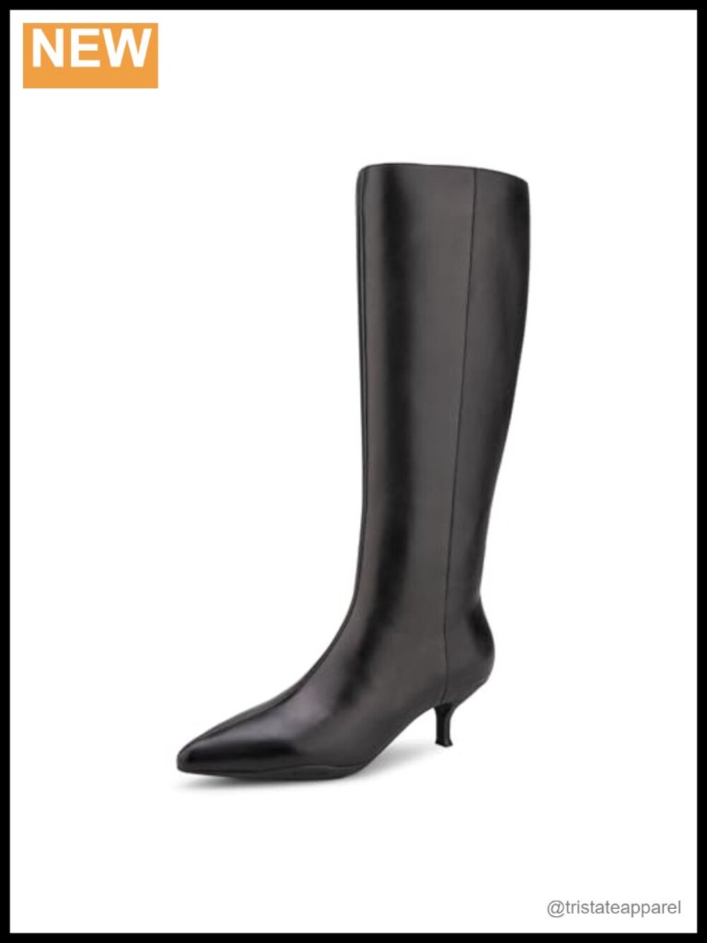 Knee High Equestrian Boots Kitten Heel Leather Zip